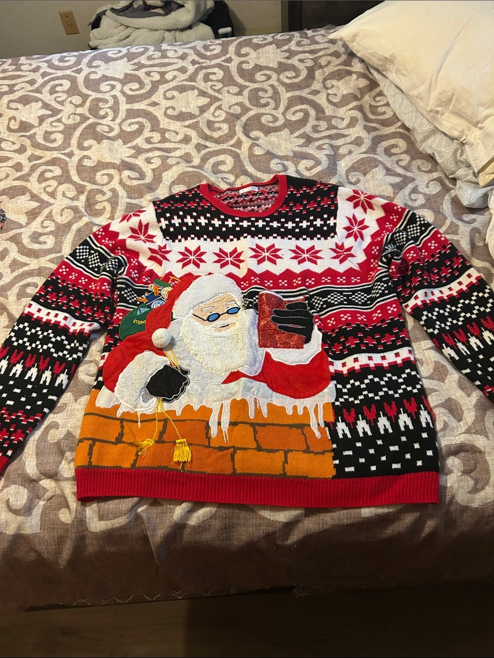Holiday Time Red, Black & White Santa Crewneck Sweater